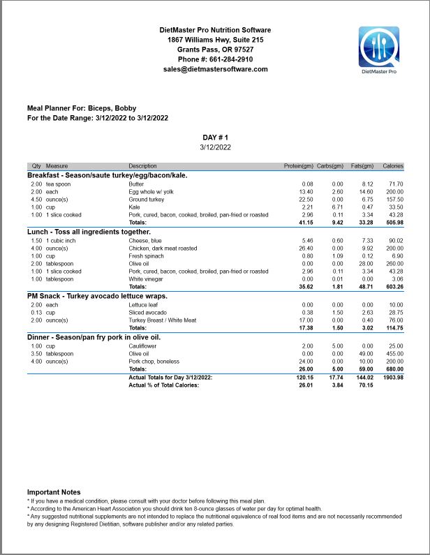 screenshot of DietMaster Pro